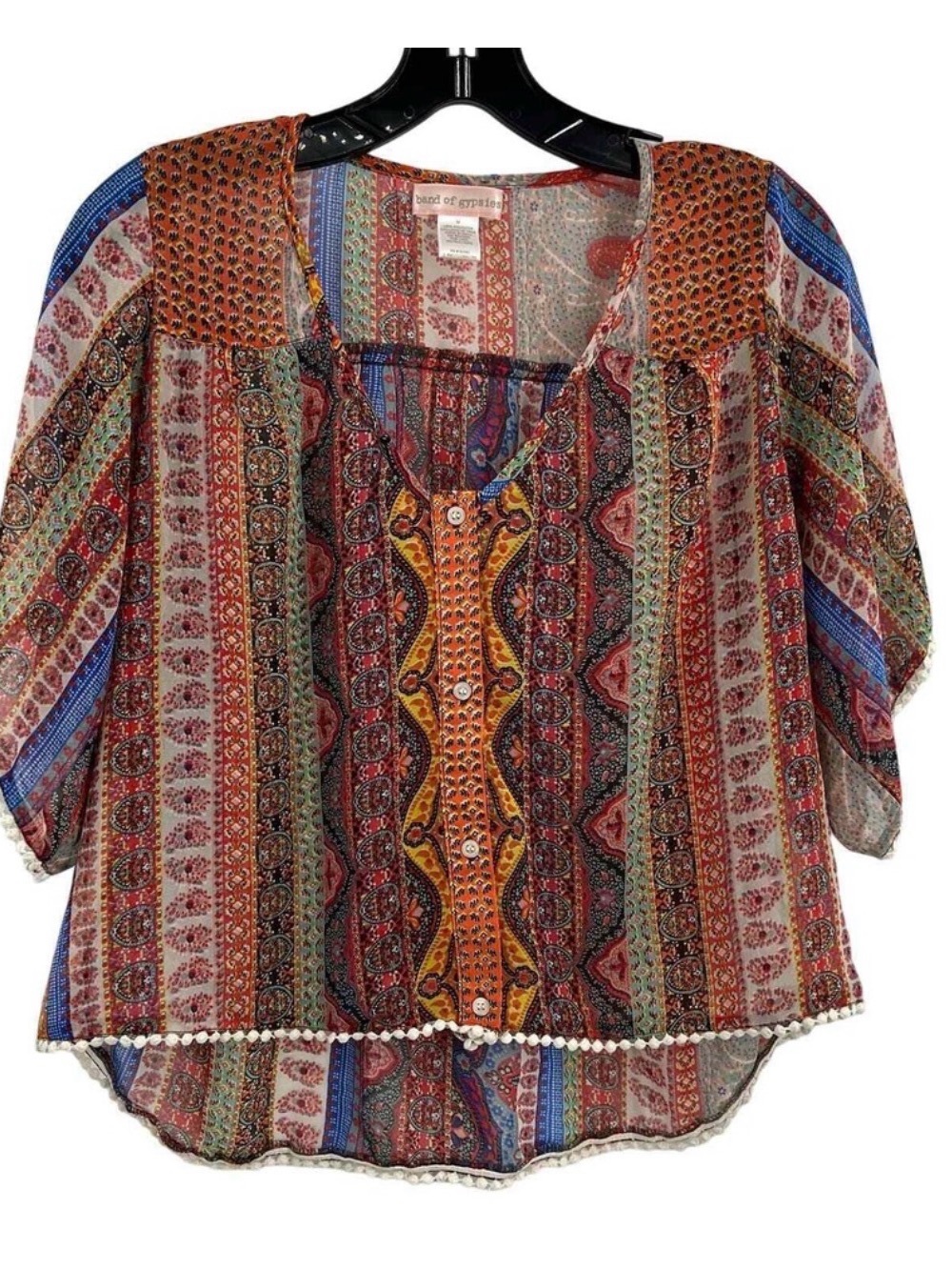 Band of Gypsies Boho Printed Peasant Blouse - Multicolor